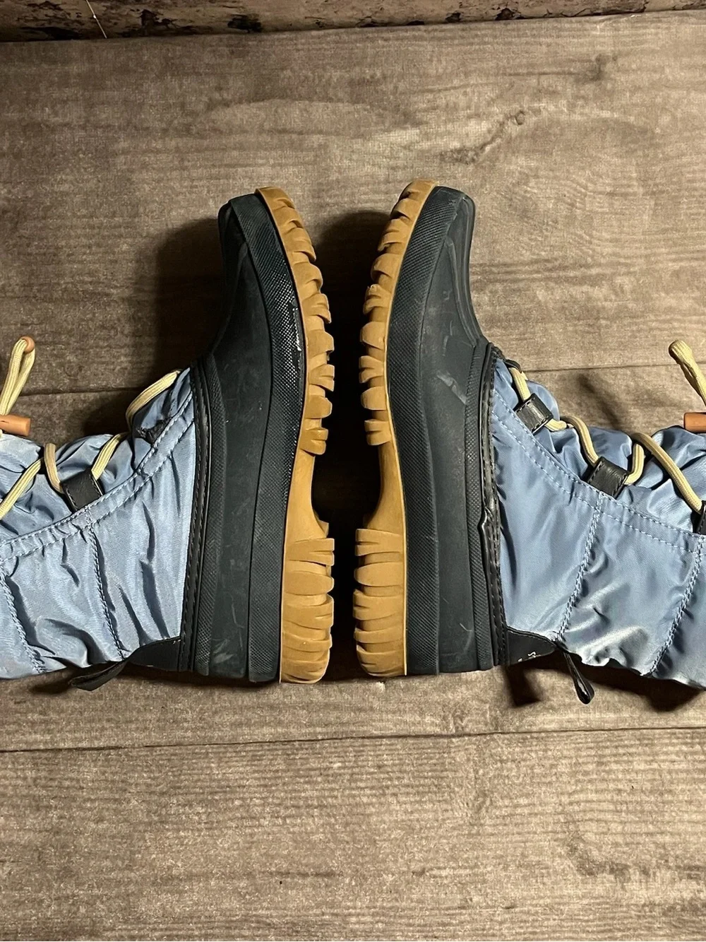 Cinch Kids Waterproof Winter Boots in Blue and Tan with Faux Fur Cuff